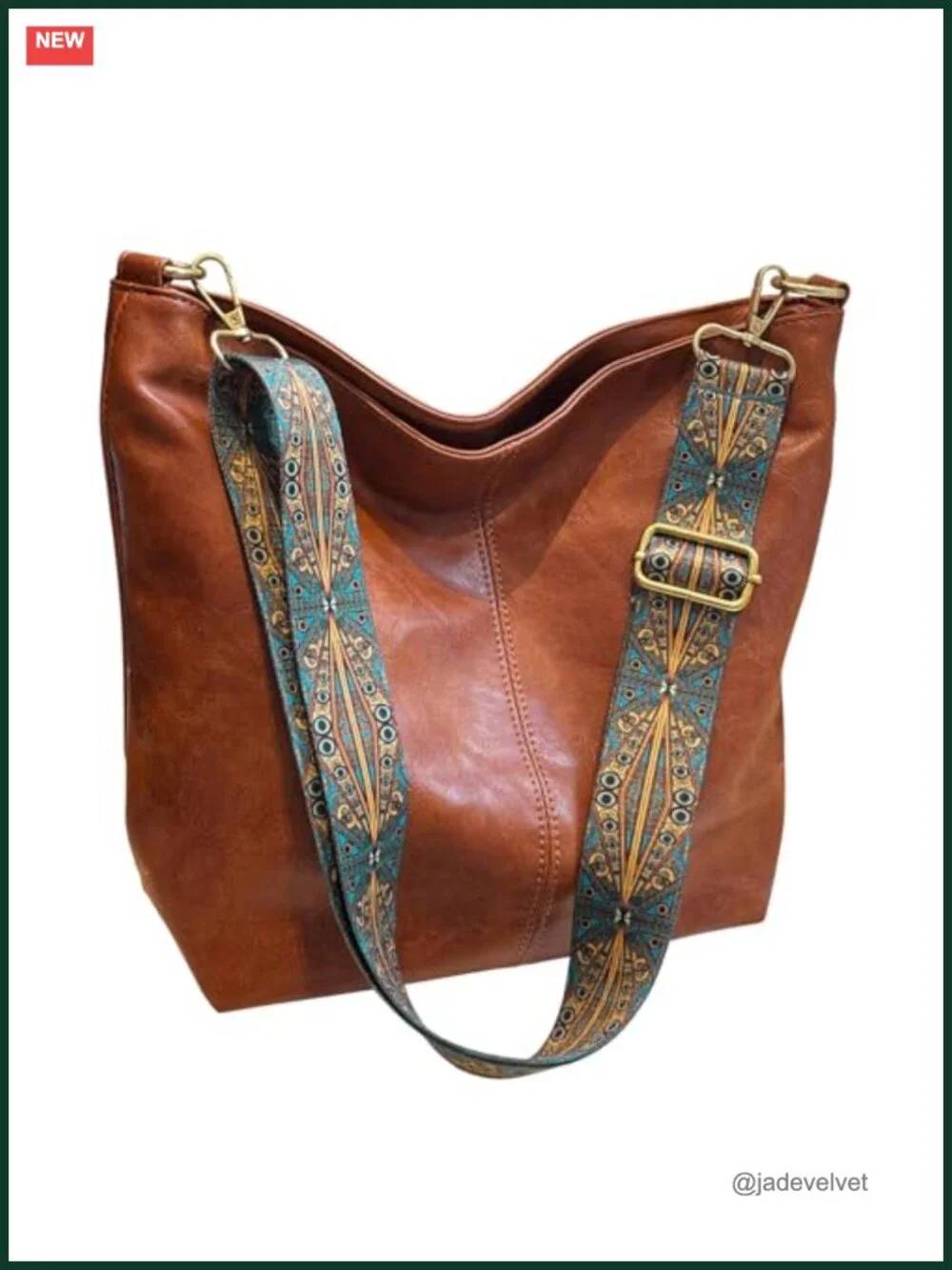 Vegan Leather Hobo Crossbody Bag Adjustable Guitar Strap Boho Purse